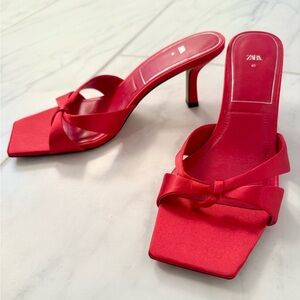 NWOT Zara Red Satin Women's Heeled Sandals